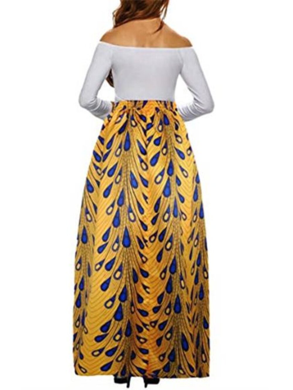 Women’s Yellow Abstract Print Maxi Skirt A-Line Flared Long Skirt with Pockets - Picture 5 of 8